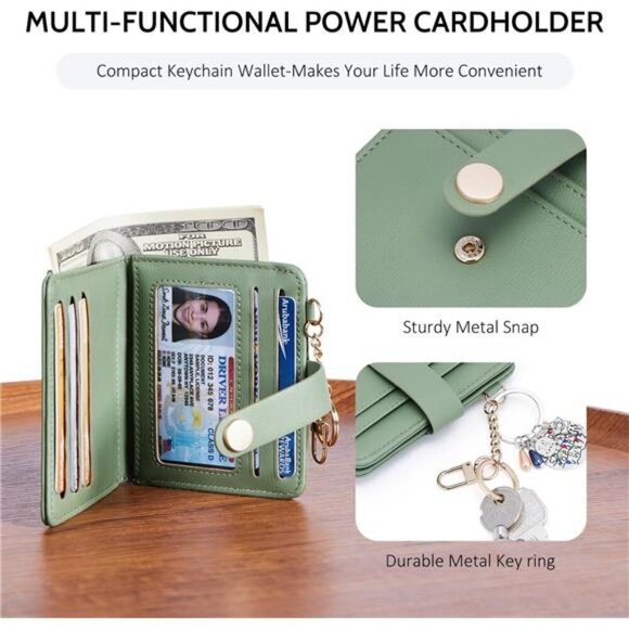 RFID Slim Wallet for Women Bifold Card Holder with Zipper Coin Pocket Keychain - Picture 3 of 7